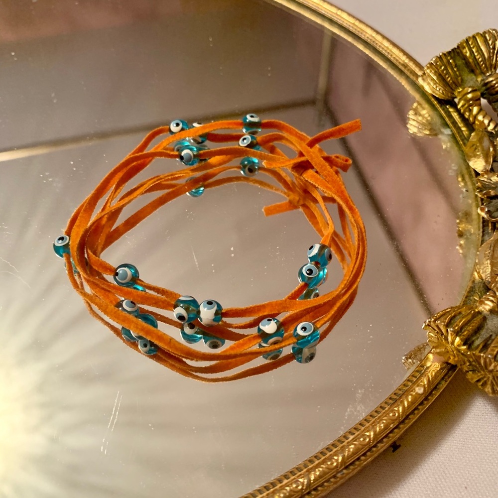 Orange Suede Evil Eye Wrap Bracelet